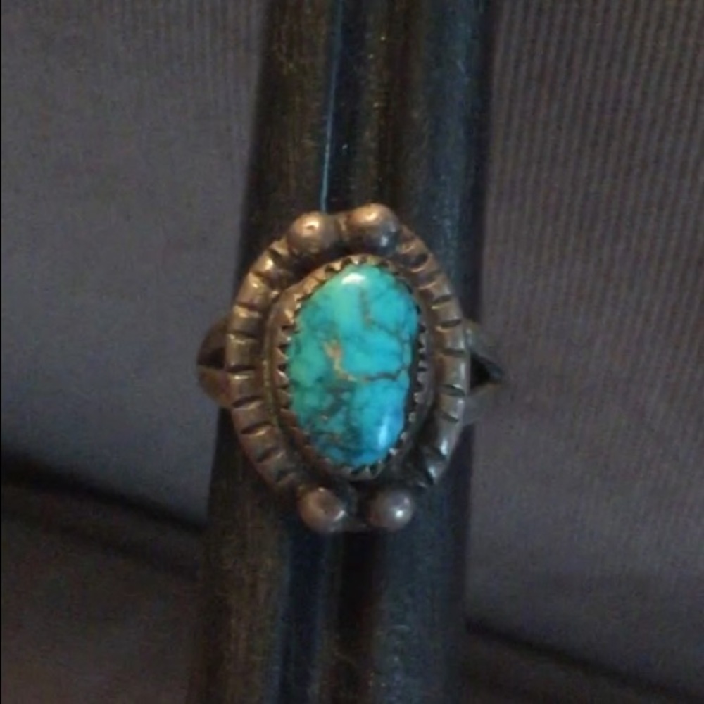 Vintage Navajo Dennison Whitegoat Turquoise Ring